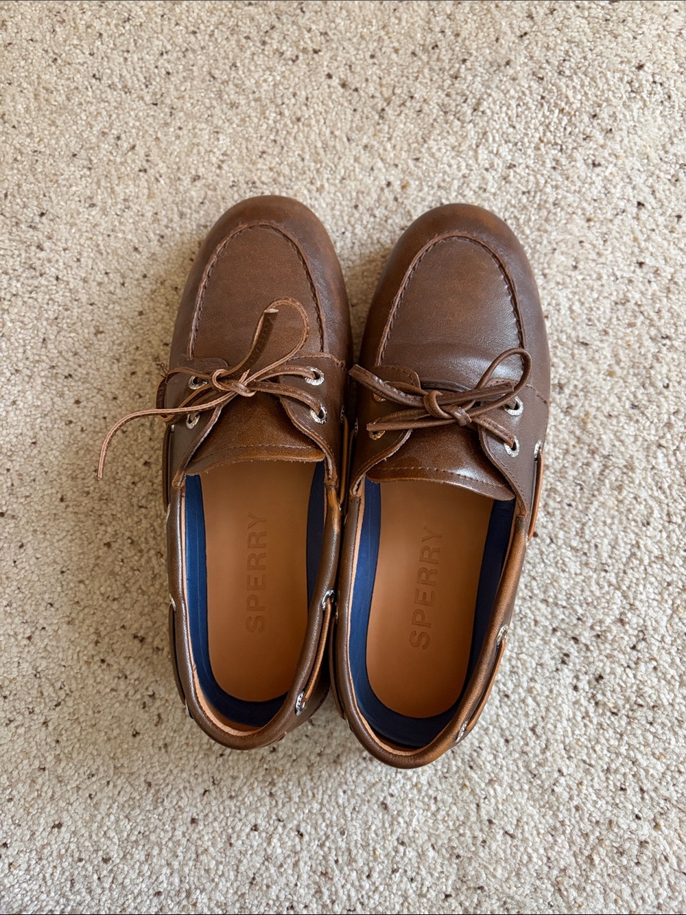 Sperry Chestnut Brown Leather Boat Shoes with Navy Lining